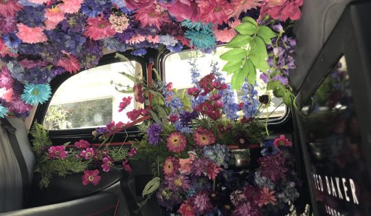 flowers in taxi